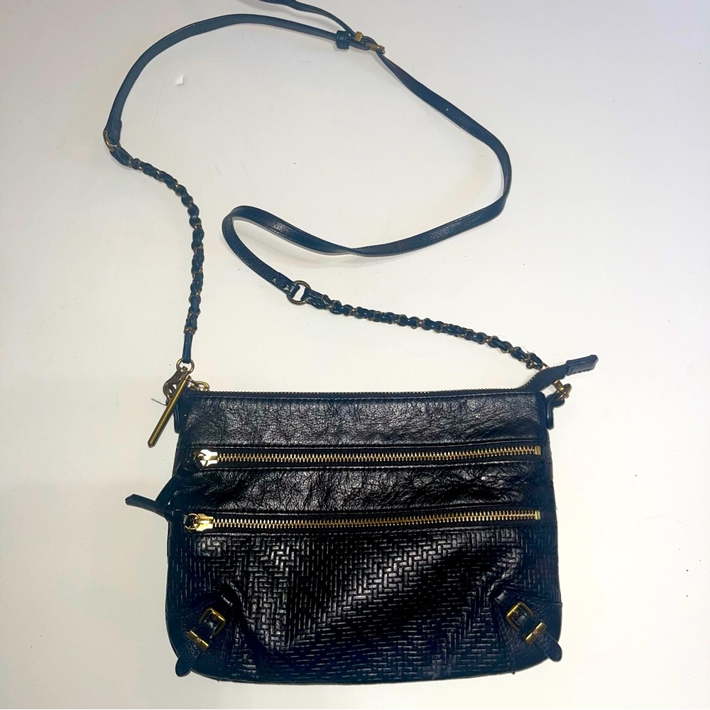 Elliott Lucca Black Leather Crossbody Bag Vintage Style